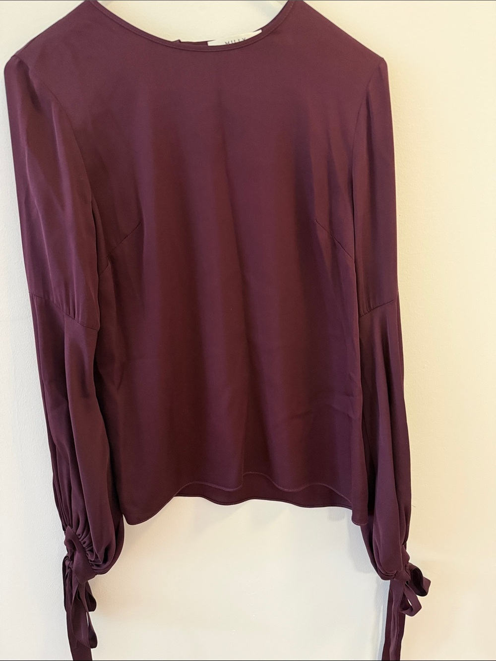 Milly Silk Blouse With Round Neck & Long Sleeve with Wrist Tie. Burgundy Size 4.